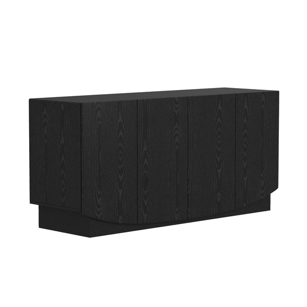 English Elm Sideboard with Push Open Doors Natural Wood Grain Laminate Contemporary Dining Storage Black B365P504402