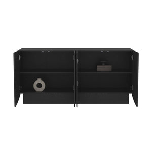 English Elm Sideboard with Push Open Doors Natural Wood Grain Laminate Contemporary Dining Storage Black B365P504402