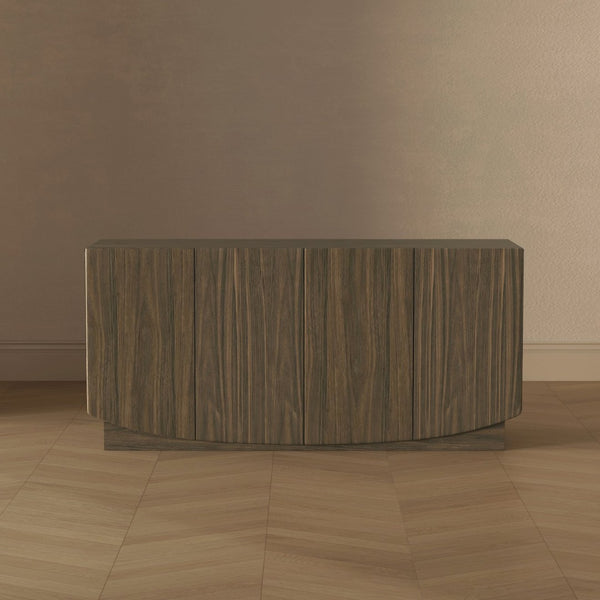 English Elm Sideboard with Push Open Doors Natural Wood Grain Laminate Contemporary Dining Storage Walnut B365P504403