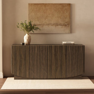 English Elm Sideboard with Push Open Doors Natural Wood Grain Laminate Contemporary Dining Storage Walnut B365P504403