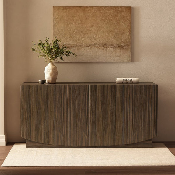 English Elm Sideboard with Push Open Doors Natural Wood Grain Laminate Contemporary Dining Storage Walnut B365P504403