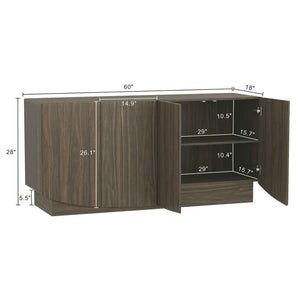 English Elm Sideboard with Push Open Doors Natural Wood Grain Laminate Contemporary Dining Storage Walnut B365P504403