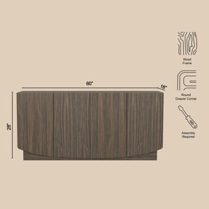 English Elm Sideboard with Push Open Doors Natural Wood Grain Laminate Contemporary Dining Storage Walnut B365P504403