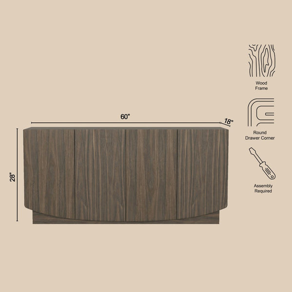 English Elm Sideboard with Push Open Doors Natural Wood Grain Laminate Contemporary Dining Storage Walnut B365P504403