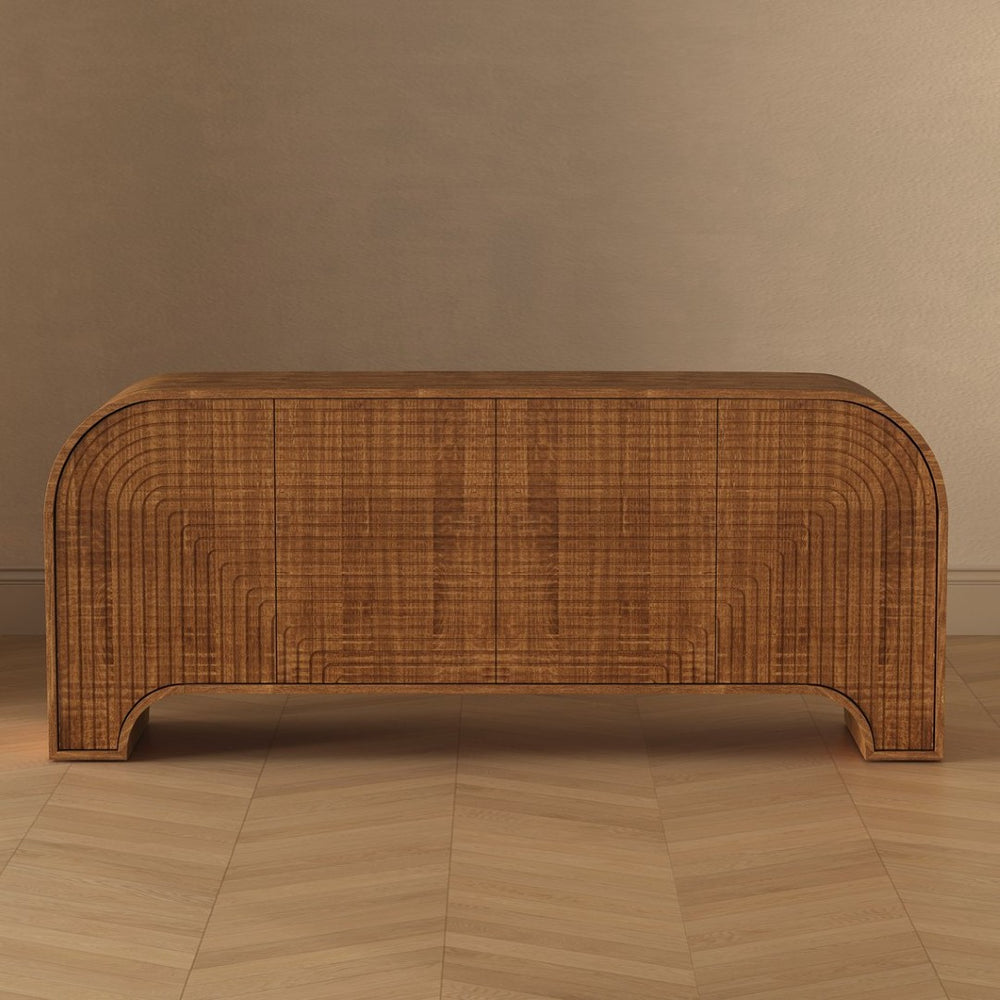 English Elm Sideboard Solid Walnut Wide Storage Cabinet with Arched Base for Dining Rooms B365P504404