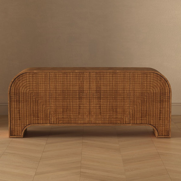 English Elm Sideboard Solid Walnut Wide Storage Cabinet with Arched Base for Dining Rooms B365P504404