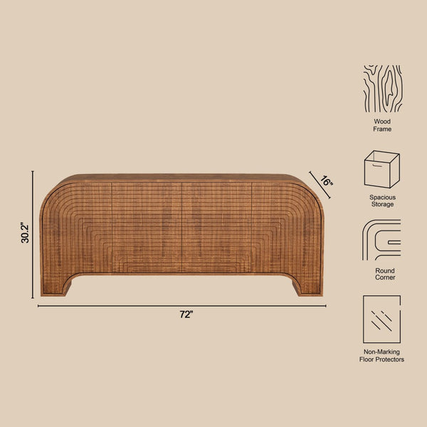 English Elm Sideboard Solid Walnut Wide Storage Cabinet with Arched Base for Dining Rooms B365P504404