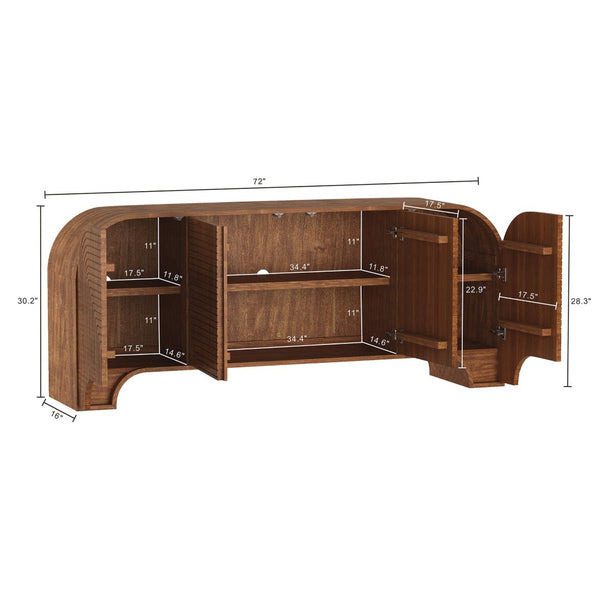 English Elm Sideboard Solid Walnut Wide Storage Cabinet with Arched Base for Dining Rooms B365P504404