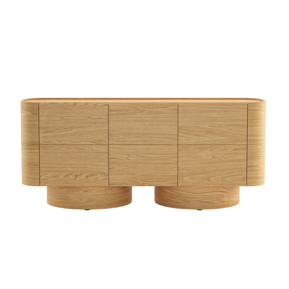 English Elm Sideboard Solid Wood Curved Frame Pedestal Base Natural Grain Dining Storage Cabinet B365P504405