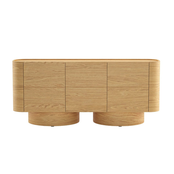 English Elm Sideboard Solid Wood Curved Frame Pedestal Base Natural Grain Dining Storage Cabinet B365P504405