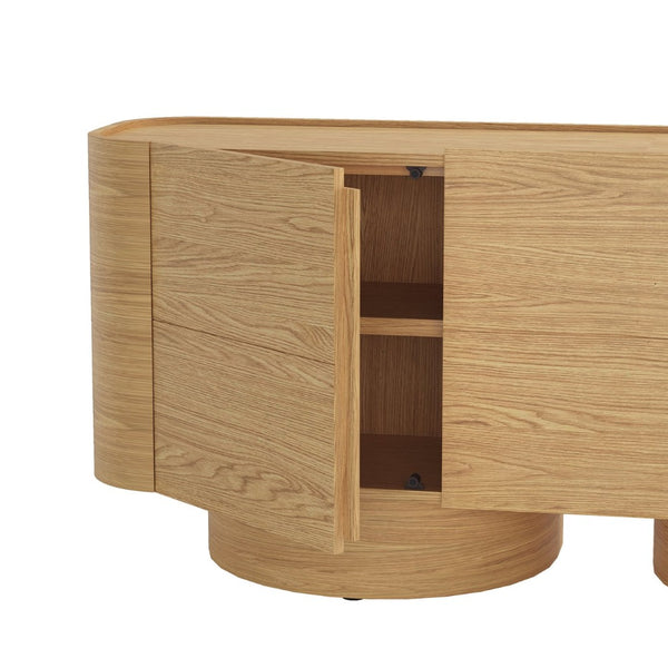 English Elm Sideboard Solid Wood Curved Frame Pedestal Base Natural Grain Dining Storage Cabinet B365P504405