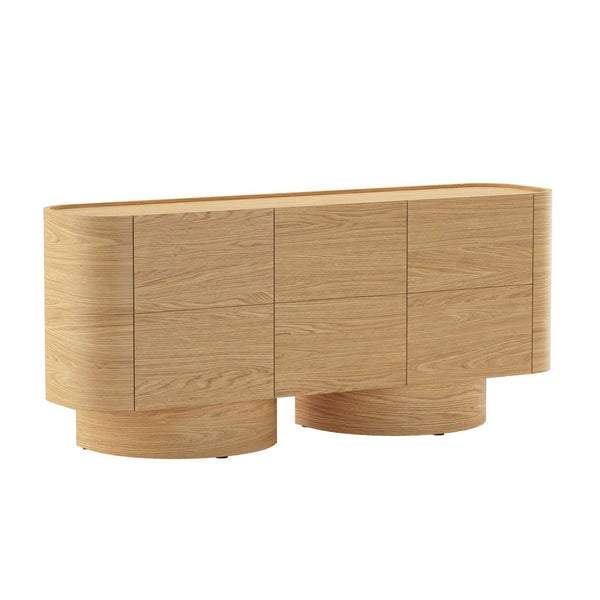 English Elm Sideboard Solid Wood Curved Frame Pedestal Base Natural Grain Dining Storage Cabinet B365P504405