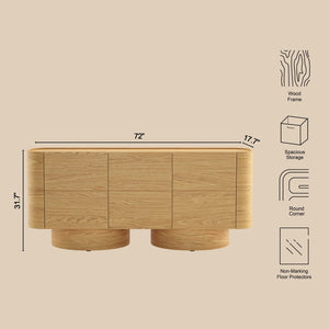 English Elm Sideboard Solid Wood Curved Frame Pedestal Base Natural Grain Dining Storage Cabinet B365P504405