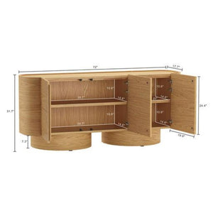 English Elm Sideboard Solid Wood Curved Frame Pedestal Base Natural Grain Dining Storage Cabinet B365P504405