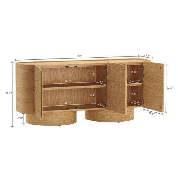 English Elm Sideboard Solid Wood Curved Frame Pedestal Base Natural Grain Dining Storage Cabinet B365P504405