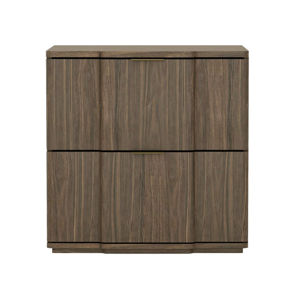 English Elm Nightstand with Sculpted Drawer Fronts Natural Wood and Gold Accents Bedroom Accent Walnut+Gold B365P504406