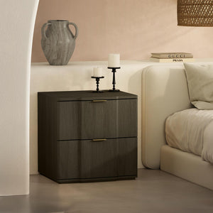 English Elm Nightstand with Sculpted Drawer Fronts Natural Wood and Gold Accents Bedroom Accent Walnut+Gold B365P504406