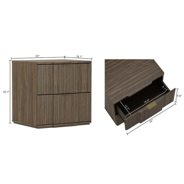 English Elm Nightstand with Sculpted Drawer Fronts Natural Wood and Gold Accents Bedroom Accent Walnut+Gold B365P504406