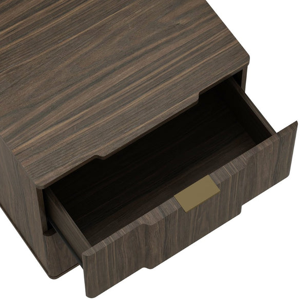 English Elm Nightstand with Sculpted Drawer Fronts Natural Wood and Gold Accents Bedroom Accent Walnut+Gold B365P504406