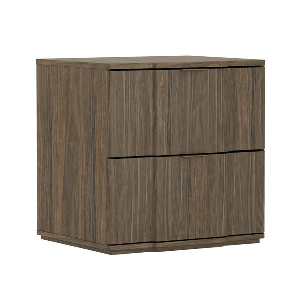 English Elm Nightstand with Sculpted Drawer Fronts Natural Wood and Gold Accents Bedroom Accent Walnut+Gold B365P504406