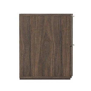 English Elm Nightstand with Sculpted Drawer Fronts Natural Wood and Gold Accents Bedroom Accent Walnut+Gold B365P504406