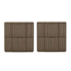 English Elm Nightstand with Sculpted Drawer Fronts Natural Wood and Gold Accents Bedroom Accent Walnut+Gold B365P504406