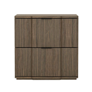 English Elm Nightstand with Sculpted Drawer Fronts Natural Wood and Gold Accents Bedroom Accent Walnut+Black B365P504407