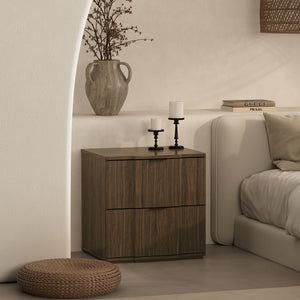 English Elm Nightstand with Sculpted Drawer Fronts Natural Wood and Gold Accents Bedroom Accent Walnut+Black B365P504407
