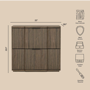 English Elm Nightstand with Sculpted Drawer Fronts Natural Wood and Gold Accents Bedroom Accent Walnut+Black B365P504407