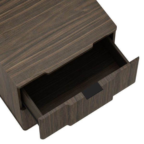 English Elm Nightstand with Sculpted Drawer Fronts Natural Wood and Gold Accents Bedroom Accent Walnut+Black B365P504407