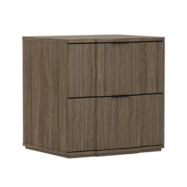 English Elm Nightstand with Sculpted Drawer Fronts Natural Wood and Gold Accents Bedroom Accent Walnut+Black B365P504407