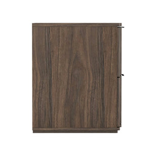 English Elm Nightstand with Sculpted Drawer Fronts Natural Wood and Gold Accents Bedroom Accent Walnut+Black B365P504407