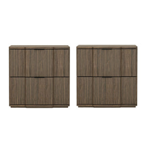 English Elm Nightstand with Sculpted Drawer Fronts Natural Wood and Gold Accents Bedroom Accent Walnut+Black B365P504407
