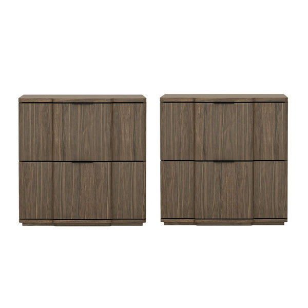 English Elm Nightstand with Sculpted Drawer Fronts Natural Wood and Gold Accents Bedroom Accent Walnut+Black B365P504407