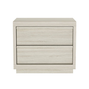 English Elm Nightstand with Two Smooth Drawers Organic Wood Look Finish for Modern Bedroom Decor Whitewashed Oak B365P504881