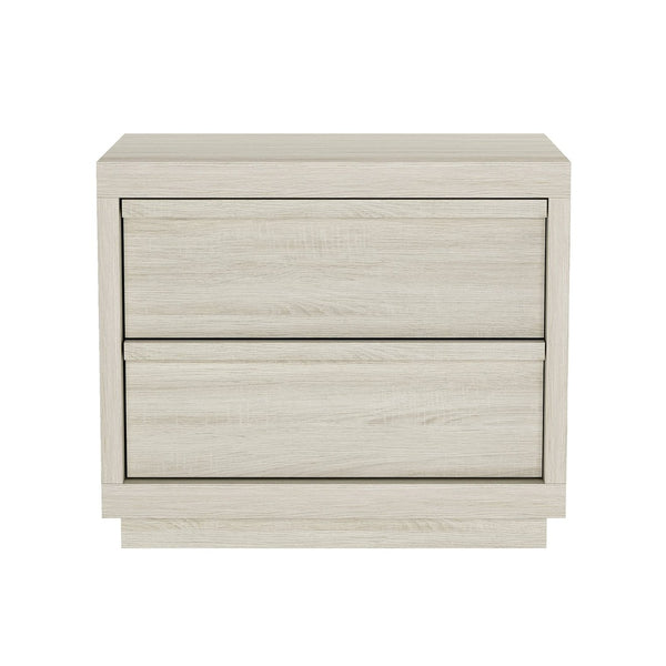 English Elm Nightstand with Two Smooth Drawers Organic Wood Look Finish for Modern Bedroom Decor Whitewashed Oak B365P504881