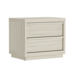 English Elm Nightstand with Two Smooth Drawers Organic Wood Look Finish for Modern Bedroom Decor Whitewashed Oak B365P504881