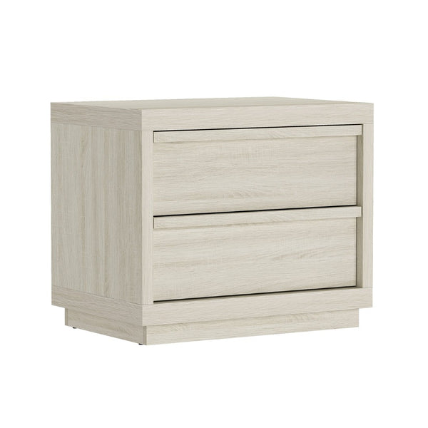 English Elm Nightstand with Two Smooth Drawers Organic Wood Look Finish for Modern Bedroom Decor Whitewashed Oak B365P504881