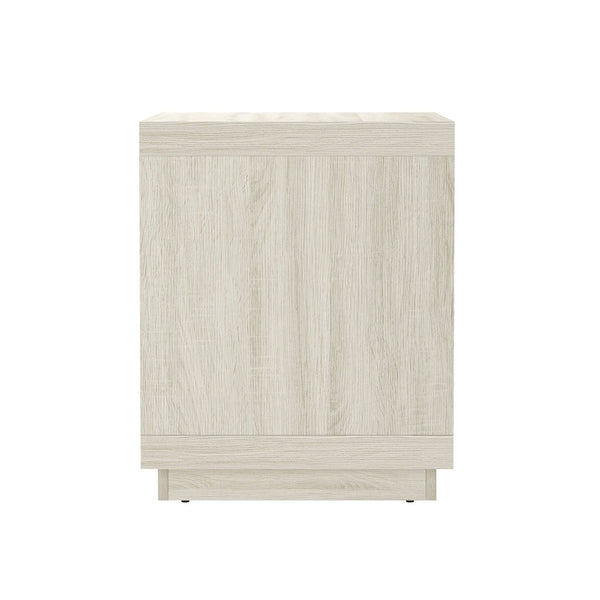 English Elm Nightstand with Two Smooth Drawers Organic Wood Look Finish for Modern Bedroom Decor Whitewashed Oak B365P504881