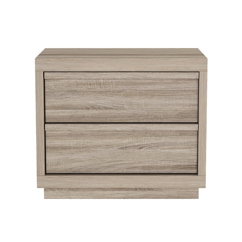English Elm Nightstand with Two Smooth Drawers Organic Wood Look Finish for Modern Bedroom Decor Natural Oak B365P504882