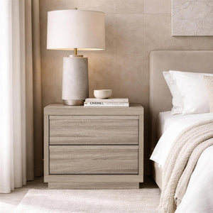 English Elm Nightstand with Two Smooth Drawers Organic Wood Look Finish for Modern Bedroom Decor Natural Oak B365P504882