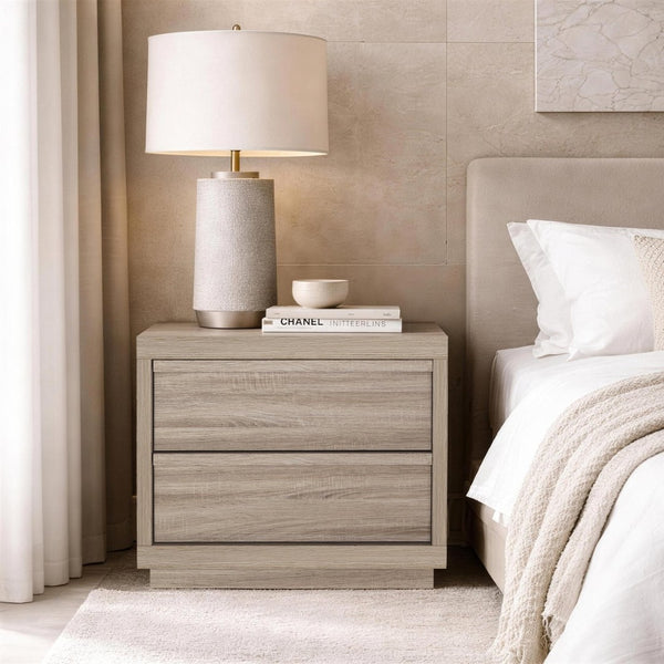 English Elm Nightstand with Two Smooth Drawers Organic Wood Look Finish for Modern Bedroom Decor Natural Oak B365P504882
