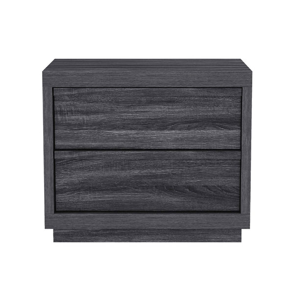 English Elm Nightstand with Two Smooth Drawers Organic Wood Look Finish for Modern Bedroom Decor Charcoal Gray B365P504883