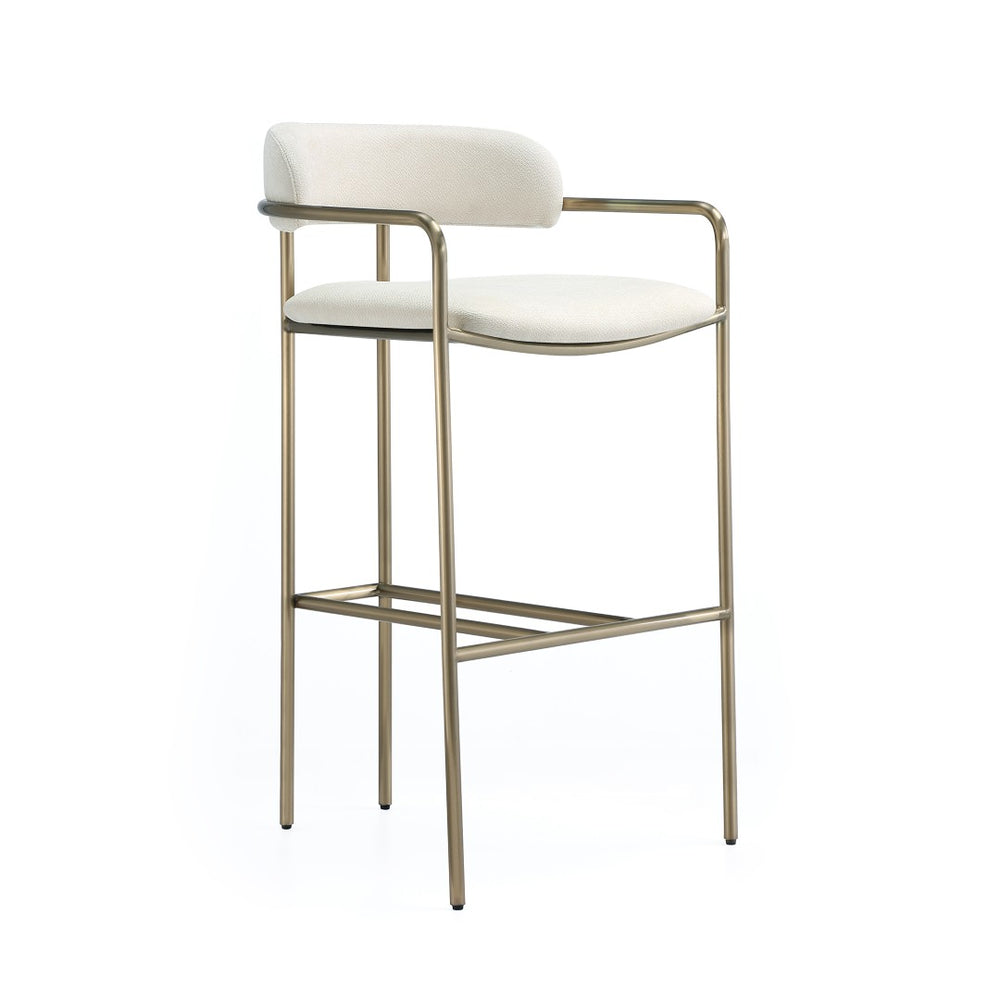 English Elm Barstool with Upholstered Seat and Steel Frame for Kitchen Islands or Home Bars Alabaster B365P509081