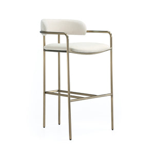 English Elm Barstool with Upholstered Seat and Steel Frame for Kitchen Islands or Home Bars Alabaster B365P509081