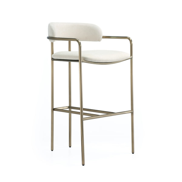 English Elm Barstool with Upholstered Seat and Steel Frame for Kitchen Islands or Home Bars Alabaster B365P509081