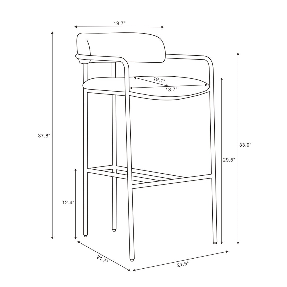 English Elm Barstool with Upholstered Seat and Steel Frame for Kitchen Islands or Home Bars Alabaster B365P509081