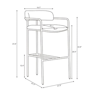 English Elm Barstool with Upholstered Seat and Steel Frame for Kitchen Islands or Home Bars Alabaster B365P509081