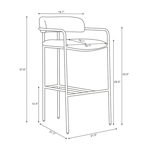 English Elm Barstool with Upholstered Seat and Steel Frame for Kitchen Islands or Home Bars Alabaster B365P509081