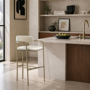 English Elm Barstool with Upholstered Seat and Steel Frame for Kitchen Islands or Home Bars Alabaster B365P509081